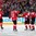 PRAGUE, CZECH REPUBLIC - MAY 9: Switzerland's Simon Bodenmann #23 celebrates with Roman Josi #90, Andreas Ambuhl #10 and Eric Blum #58 after scoring a third period goal against Sweden during preliminary round action at the 2015 IIHF Ice Hockey World Championship. (Photo by Andre Ringuette/HHOF-IIHF Images)


